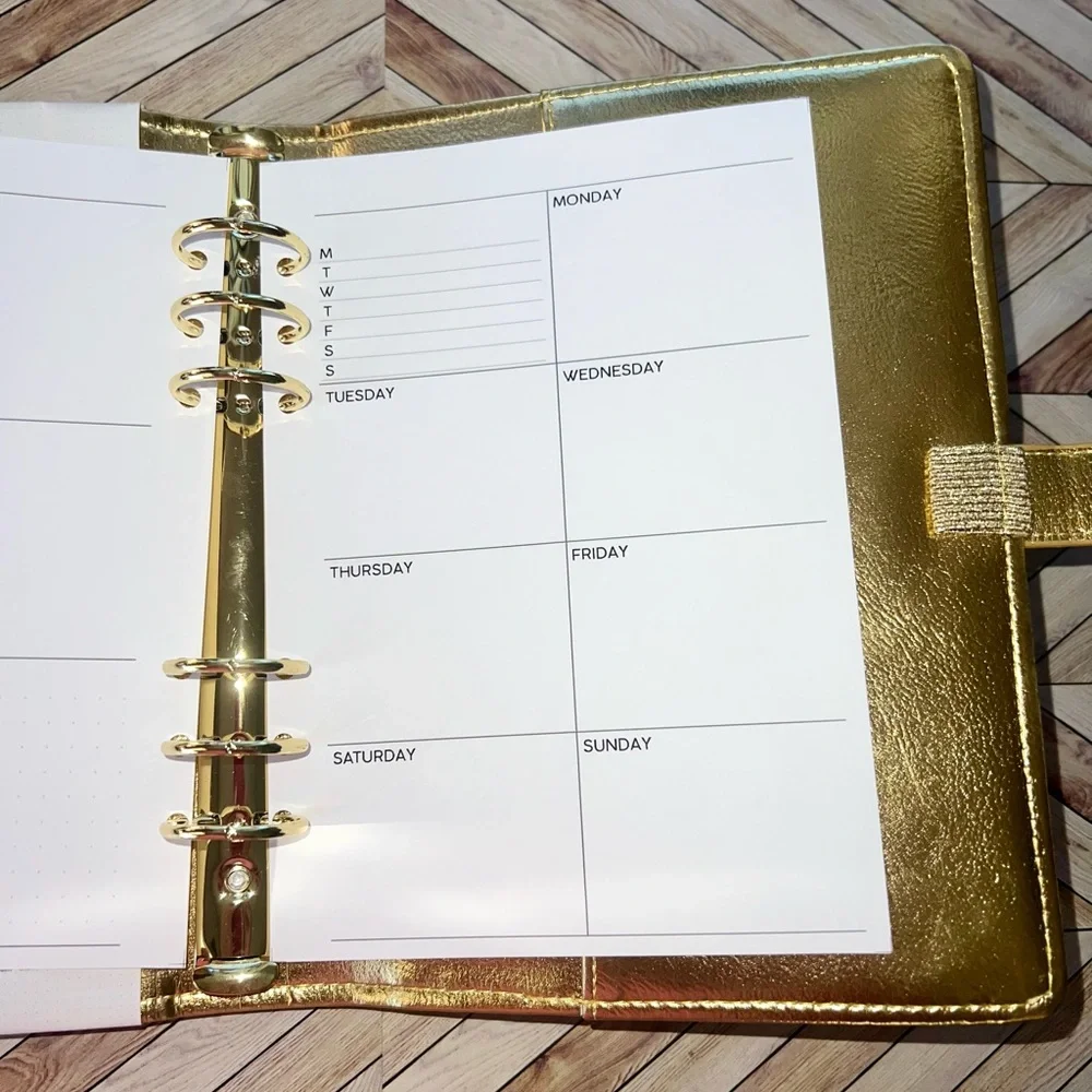 A5 Planner Binder Inserts Non- Dated Agenda 6 ring weekly layout